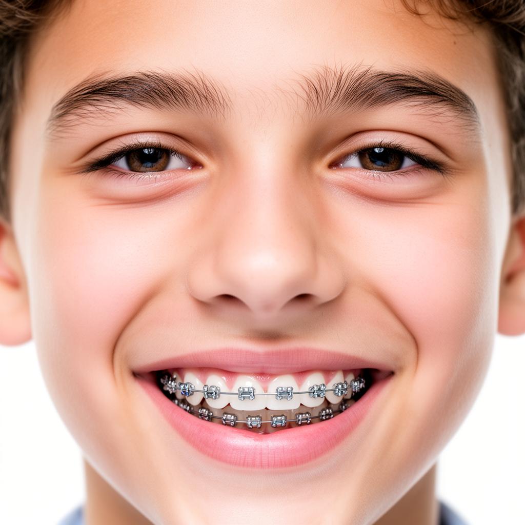 Close-up of metal braces on teeth — traditional braces treatment at Signature Orthodontics, San Diego